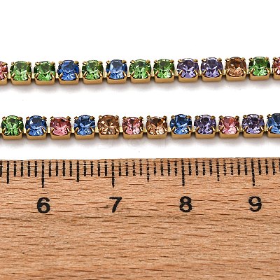 3MM 304 Stainless Steel Rhinestone Cup Chain Necklaces for Women NJEW-G175-01G-01-1