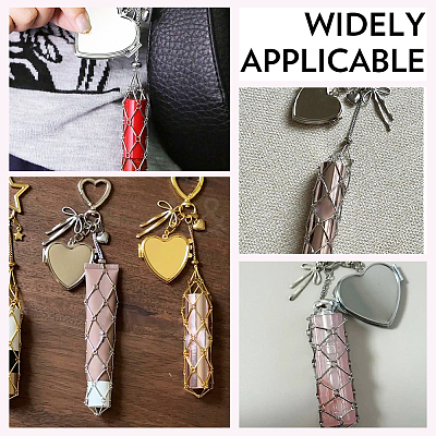 3Pcs 3 Styles 201 Stainless Steel String Bag & Iron & Glass Mirror & Alloy Bowknot Pendant Keychains HJEW-SC0003-32-1