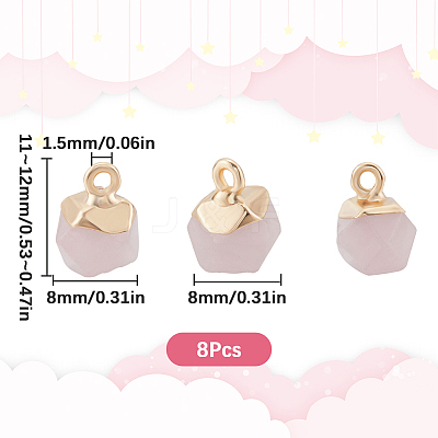 8Pcs Electroplate Natural Rose Quartz Star Cut Round Charms G-SC0003-04-1