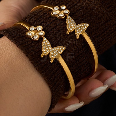 304 Stainless Steel Micro Pave Clear Cubic Zirconia Hinged Bangles for Women SA-C001-05G-1