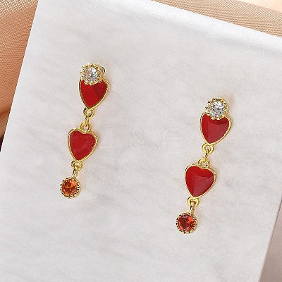 Brass Micro Pave Clear Cubic Zirconia Dangle Stud Earrings EJEW-M077-10G-02-1