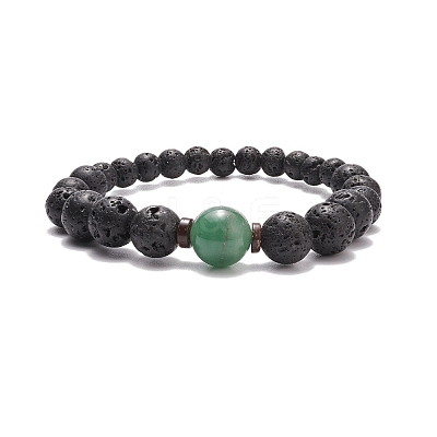 Natural Lava Rock & Coconut Stretch Bracelet with Gemstone Beads BJEW-JB08220-1