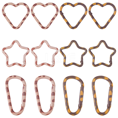 12Pcs 6 Styles Alloy Spring Gate Rings FIND-HS0002-71-1