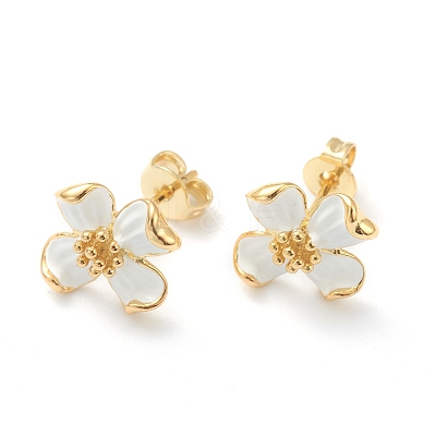 Brass Enamel Stud Earrings EJEW-H125-14A-G-1
