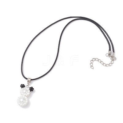 Glass Seed Beads & Glass Pearl Round Beaded Bear Pendant Waxed Cotton Cord Necklaces for Women Men NJEW-MZ00126-01-1
