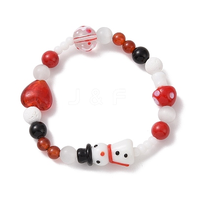 Natural Mixed Gemstone & Lampwork Stretch Bracelet X1-BJEW-TA00259-1