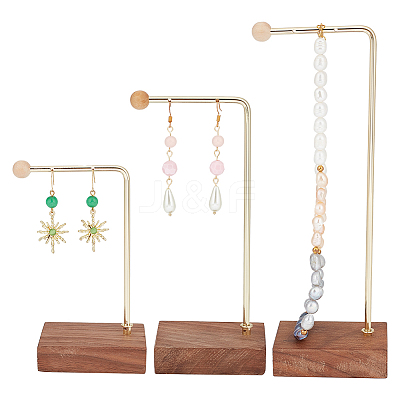 3Pcs 3 Sizes Alloy Jewelry Display Stands with Wood Base EDIS-WH0022-25-1
