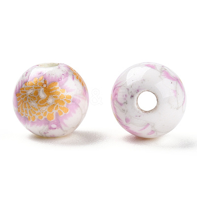 Floral Printed Porcelain Beads X-PORC-Q199-8mm-02-1