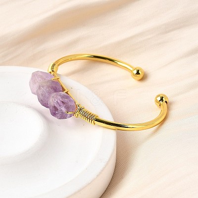 Natural Amethyst Beads Cuff Bangles for Women BJEW-Q035-01G-05-1