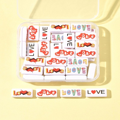 40Pcs 4 Colors Printed  Opaque Acrylic Beads OACR-FS0004-05-1