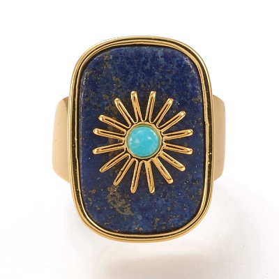 Natural Lapis Lazuli & Turquoise Cuff Rings RJEW-P016-01A-03G-1