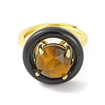 Rack Plating Round Brass Enamel Adjustable Rings RJEW-U004-01E-G-1