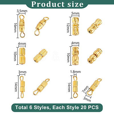 120Pcs 6 Styles Brass Screw Clasps KK-PH0010-75-1