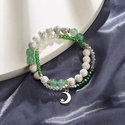 Moon and Star Charm Multi-strand Bracelet BJEW-TA00033-02-1