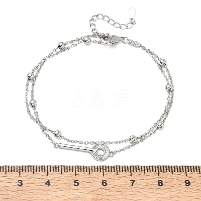 Brass Micro Pave Clear Cubic Zirconia Key Link 2-Strand Bracelets KK-CBA6980-20P-1