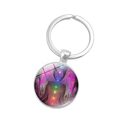 Seven Chakras Yoga Theme Glass Half Round/Dome Pendant Keychain WG14972-01-1