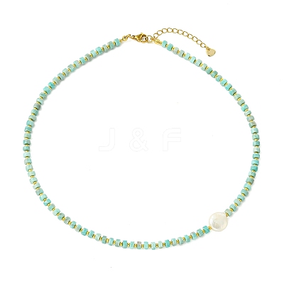 Natural Keshi Pearl Coin and Natural Amazonite Heishi Beaded Necklaces for Women NJEW-JN06344-1