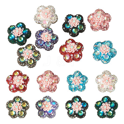8Pcs 8 Colors Flower Shape Polymer Clay Rhinestone Beads CLAY-TA0002-02-1