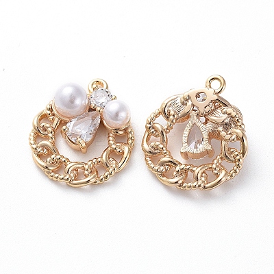 Brass Micro Pave Cubic Zirconia Pendants KK-E783-05G-1