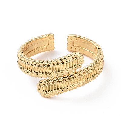 Brass Hollow Out Rectangle Open Cuff Ring for Women RJEW-E072-26G-1