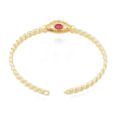 Cubic Zirconia Horse Eye Open Cuff Bangle BJEW-G651-04G-01-1