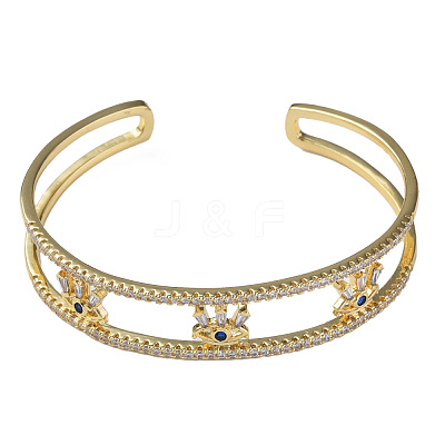 Cubic Zirconia Evil Eye Open Cuff Bangle BJEW-N012-038-1