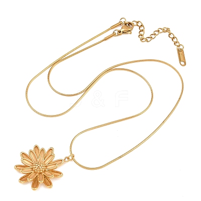 304 Stainless Steel Flower Pendant Round Snake Chain Necklaces for Women NJEW-G188-02G-1