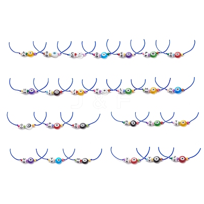 26Pcs 26 Style Initial Letter A~Z Acrylic & Evil Eye Lampwork Braided Bead Bracelets Set BJEW-JB08659-1