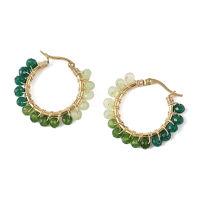Dyed Natural Malaysia Jade Rondelle Bead & 201 Stainless Steel Hoop Earrings EJEW-JE07415-01-1