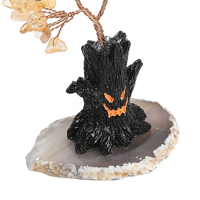 Halloween Theme Natural Yellow Quartz Chips Tree of Life Decorations DJEW-B013-02E-1