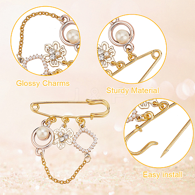 4Pcs 4 Style Flower & Heart & Number 5 Enamel Charms Safety Pin Brooches JEWB-BC0001-09-1