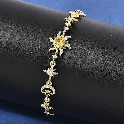 Brass Micro Pave Cubic Zirconia Link Bracelets BJEW-H639-06G-1