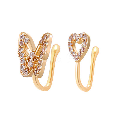 Butterfly Heart Brass Micro Pave Clear Cubic Zirconia Clip on Nose Rings FS-WGAE293-02-1