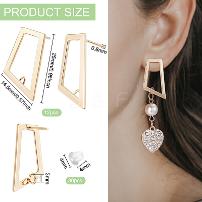 12Pcs Brass Hollow Out Trapezoid Stud Earring Findings KK-BC0011-02-1
