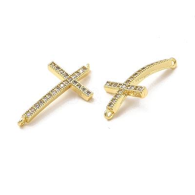 Brass Micro Pave Clear Cubic Zirconia Connector Charms KK-E068-VB332-1