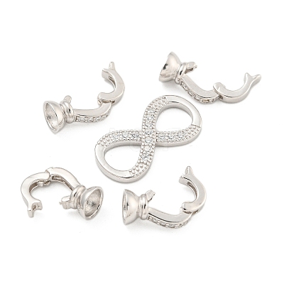 925 Sterling Silver Micro Pave Clear Cubic Zirconia Fold Over Clasps STER-U001-09P-1