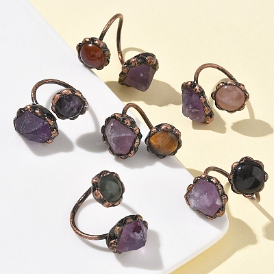 Natural Amethyst & Gemstone Rings RJEW-B122-04R-1