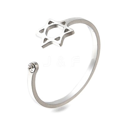304 Stainless Steel Micro Pave Cubic Zirconia Open Cuff Rings RJEW-S628-02P-1