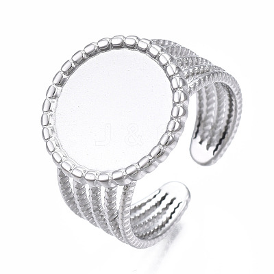 Non-Tarnish 304 Stainless Steel Open Cuff Finger Ring Cabochon Settings STAS-T060-06P-1