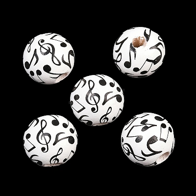 Printed Wood European Beads WOOD-G029-02-1