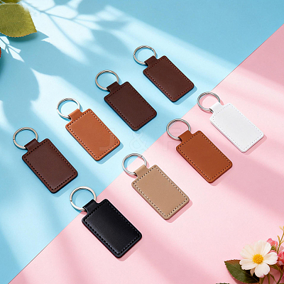 12Pcs 6 Colors Rectangle Imitation Leather Pendant Keychains KEYC-CL0001-55-1