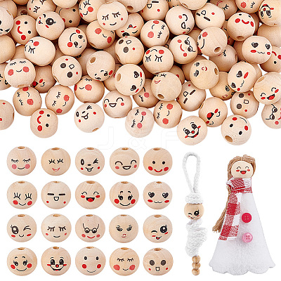 200Pcs 20 Styles Printed Lotus Wood Beads WOOD-PH0003-62-1