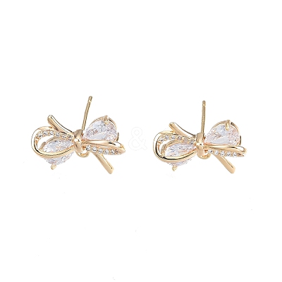 Brass Micro Pave Clear Cubic Zirconia Stud Earring Findings X-KK-T062-246G-1