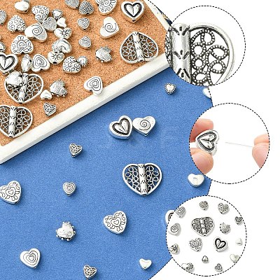 60Pcs 15 Styles Tibetan Style Alloy Beads FIND-YW0010-09-1