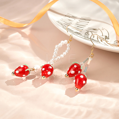 Handmade Lampwork 3D Strawberry Beads LAMP-OC0001-04-1