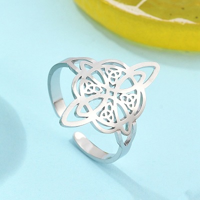 Non-Tarnish 304 Stainless Steel Witch Knot Open Cuff Rings for Women LS-AJEW-U005-01P-1
