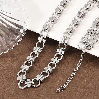 8MM 304 Stainless Steel Textured Ring Link Chain Necklaces NJEW-Z105-04P-03-1