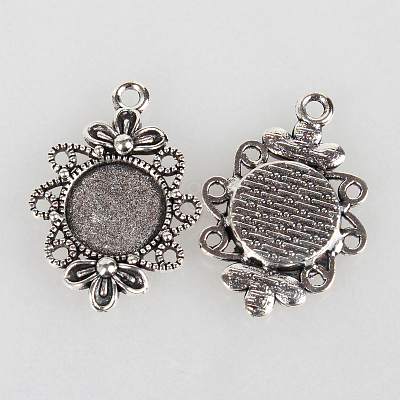 Tibetan Style Filigree Alloy Pendant Cabochon Settings TIBEP-N003-58AS-1