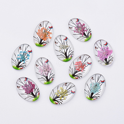 Inner Flower Glass Gabochons GGLA-S027-25x18-07-1