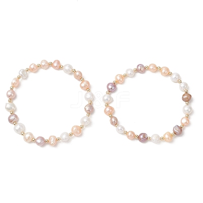 Natural Cultured Freshwater Pearl & 304 Stainless Steel Beads Stretch Bracelets for Women BJEW-JB13346-1